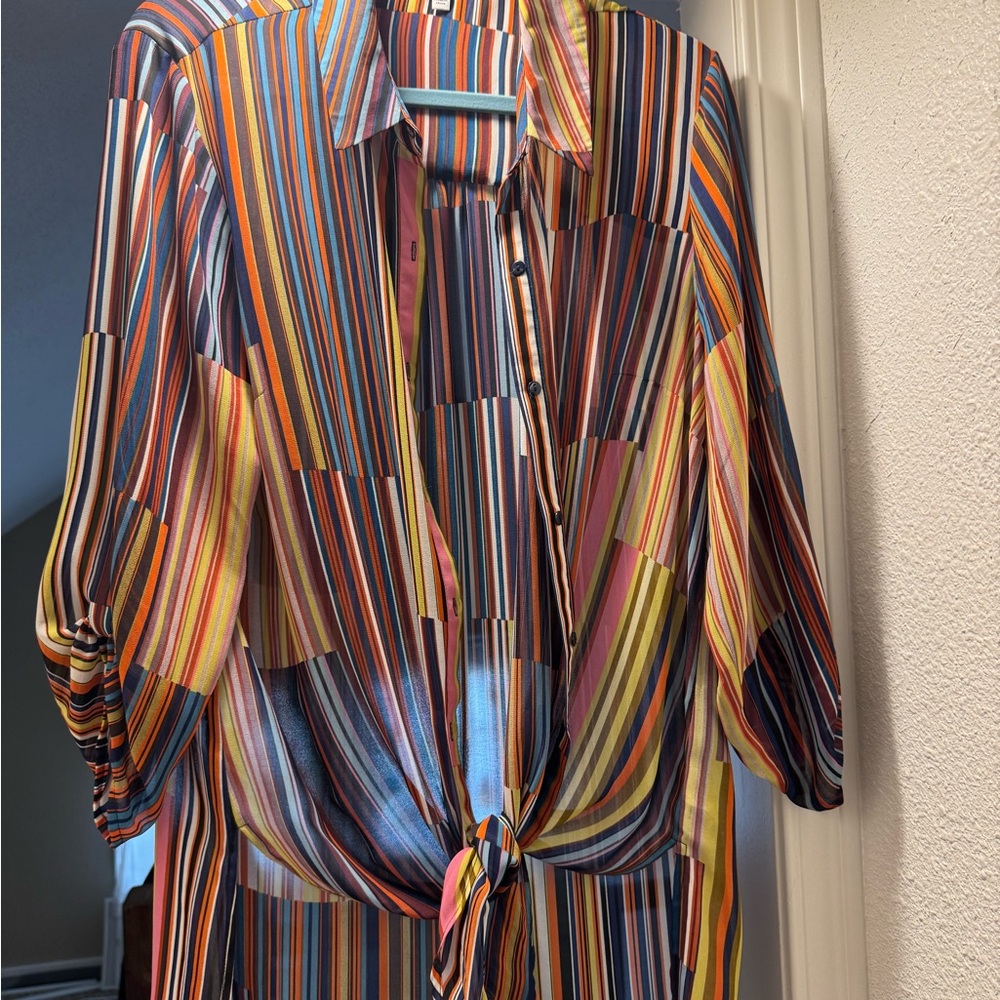DR2 Red and Pink Blouse with Vibrant Stripes